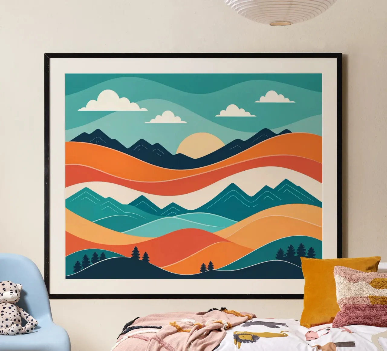 Tramonto sereno in montagna poster con telaio in alluminio da Artistic-shop