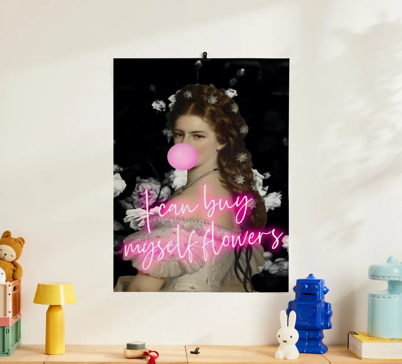 Neon Sisi Feminist Art poster con telaio in plastica da GraceDigitalArtCo