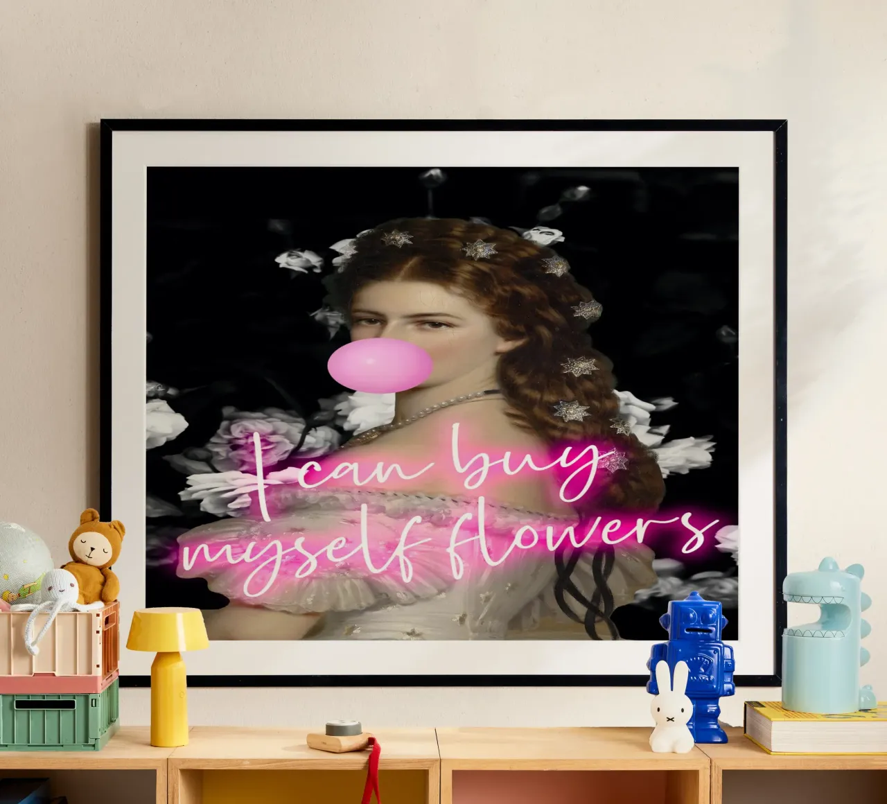 Neon Sisi Feminist Art poster con telaio in plastica da GraceDigitalArtCo