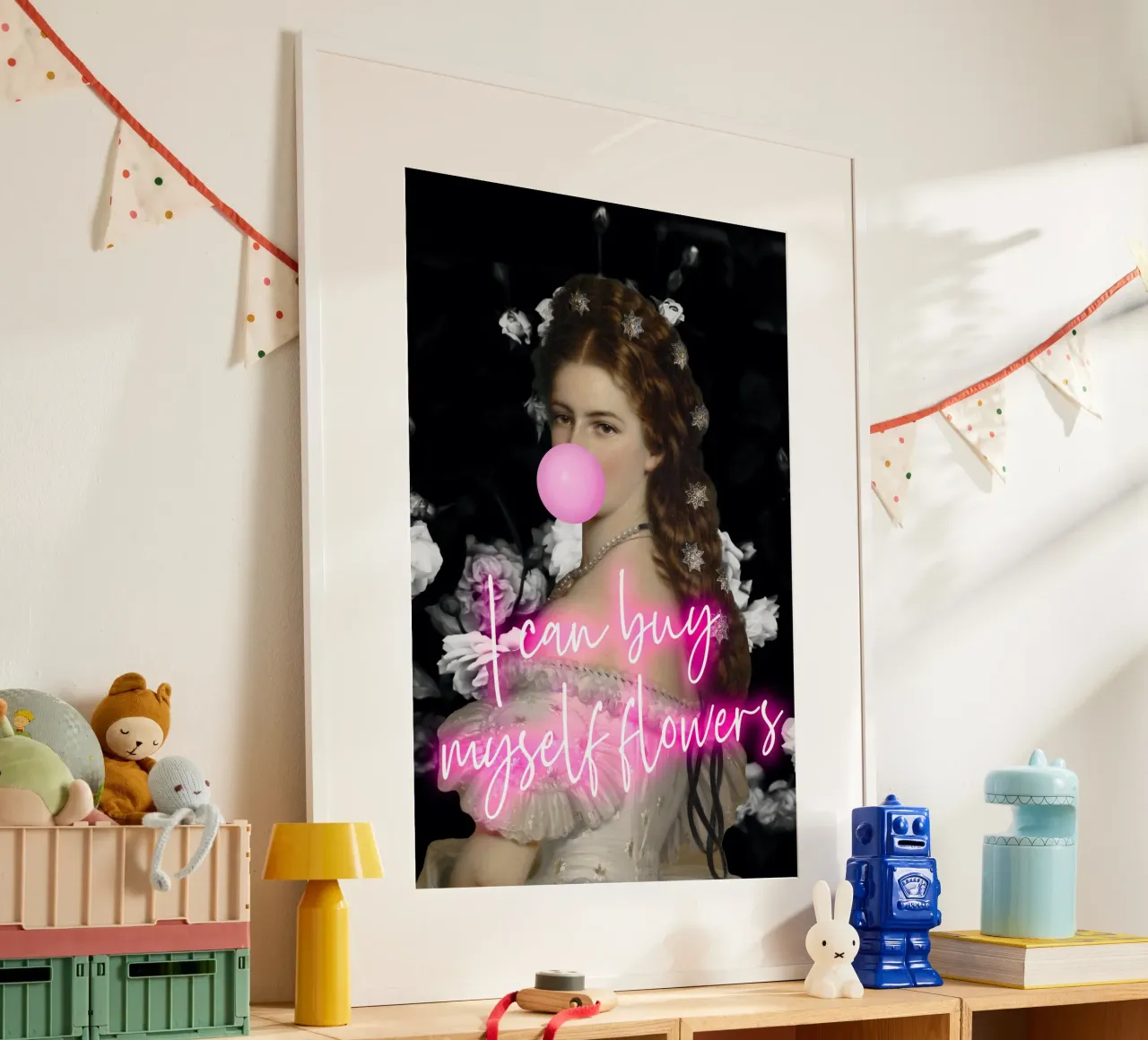 Neon Sisi Feminist Art poster con telaio in plastica da GraceDigitalArtCo