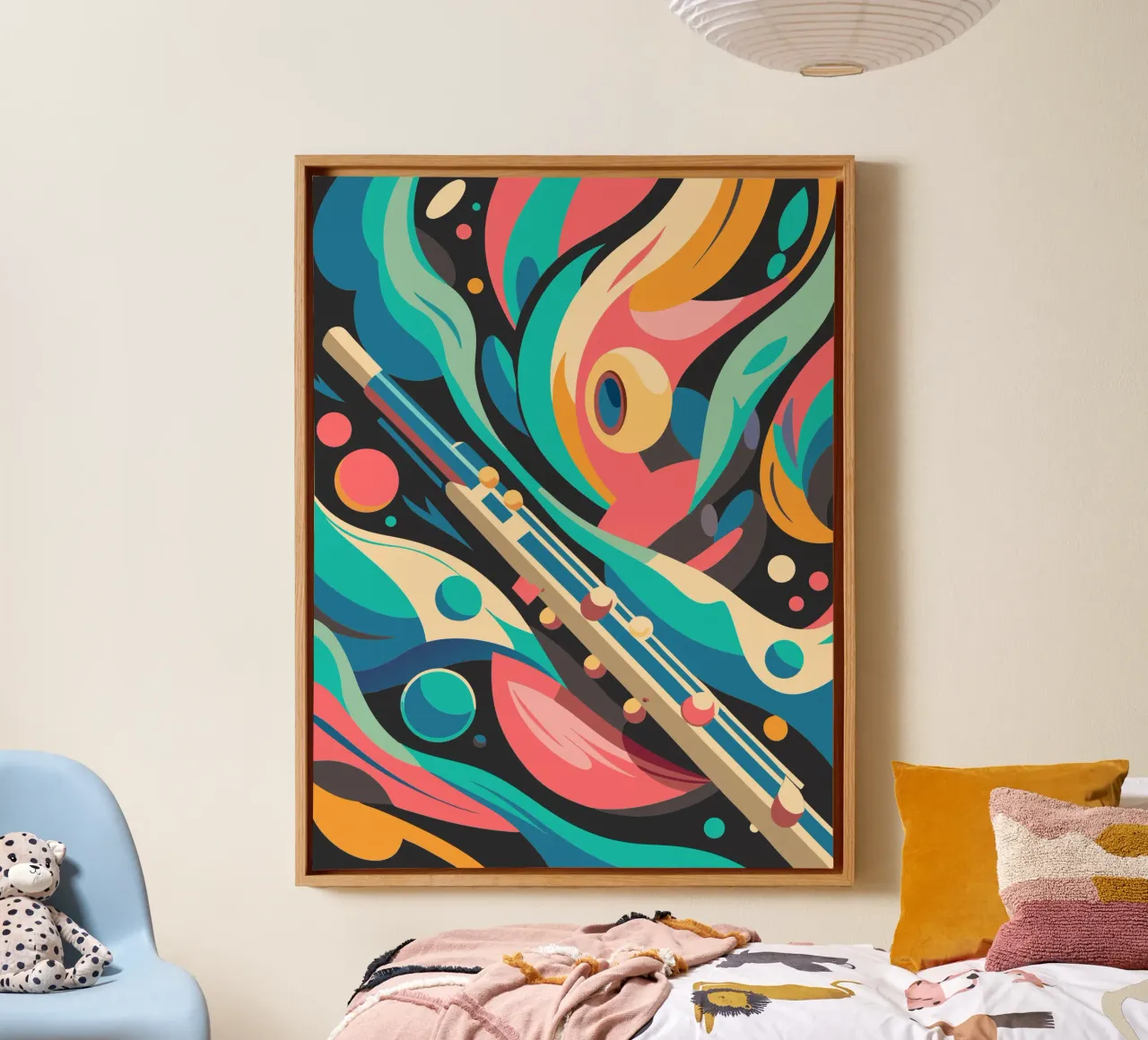 fluit schilderij moderne kunst canvas met Baklijst van jasmine