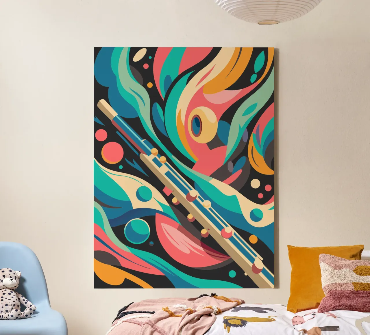 fluit schilderij moderne kunst canvas met Baklijst van jasmine
