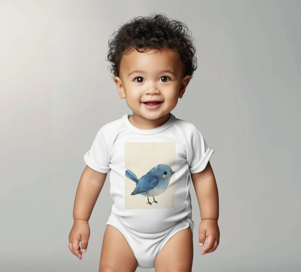 Ilustración en acuarela de un pájaro azul body de bebé de DesignDoodle