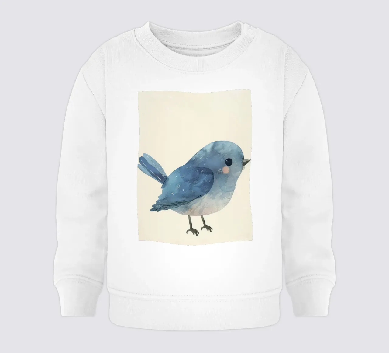 Illustrazione ad acquerello di un uccello blu felpa neonato da DesignDoodle