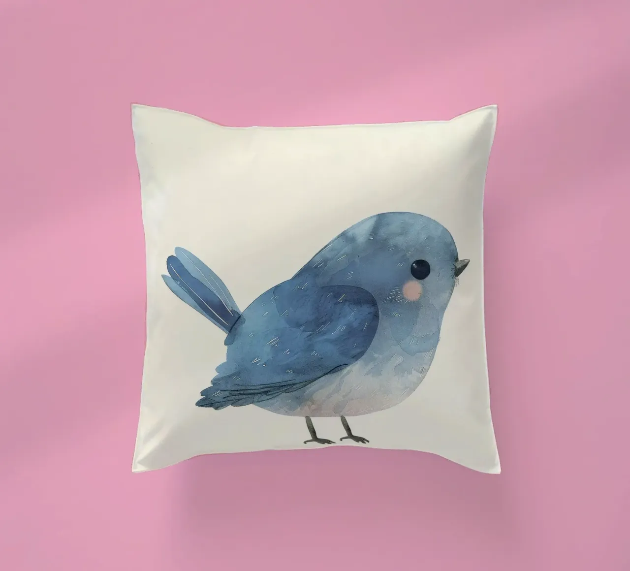 Illustrazione ad acquerello di un uccello blu cuscino da DesignDoodle