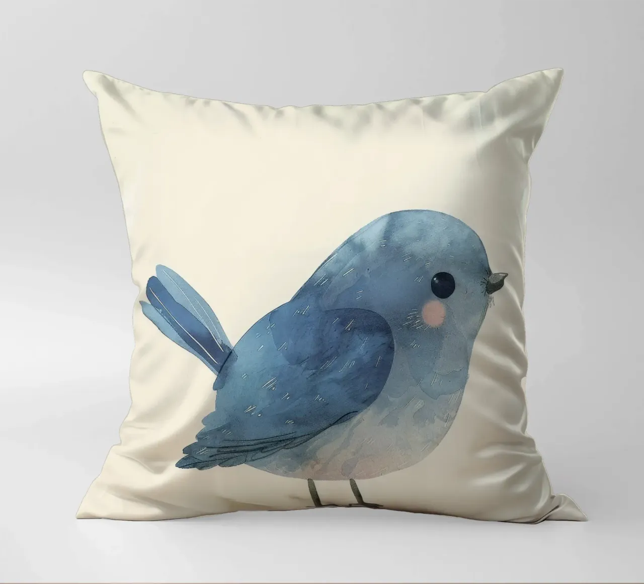 Illustrazione ad acquerello di un uccello blu cuscino da DesignDoodle