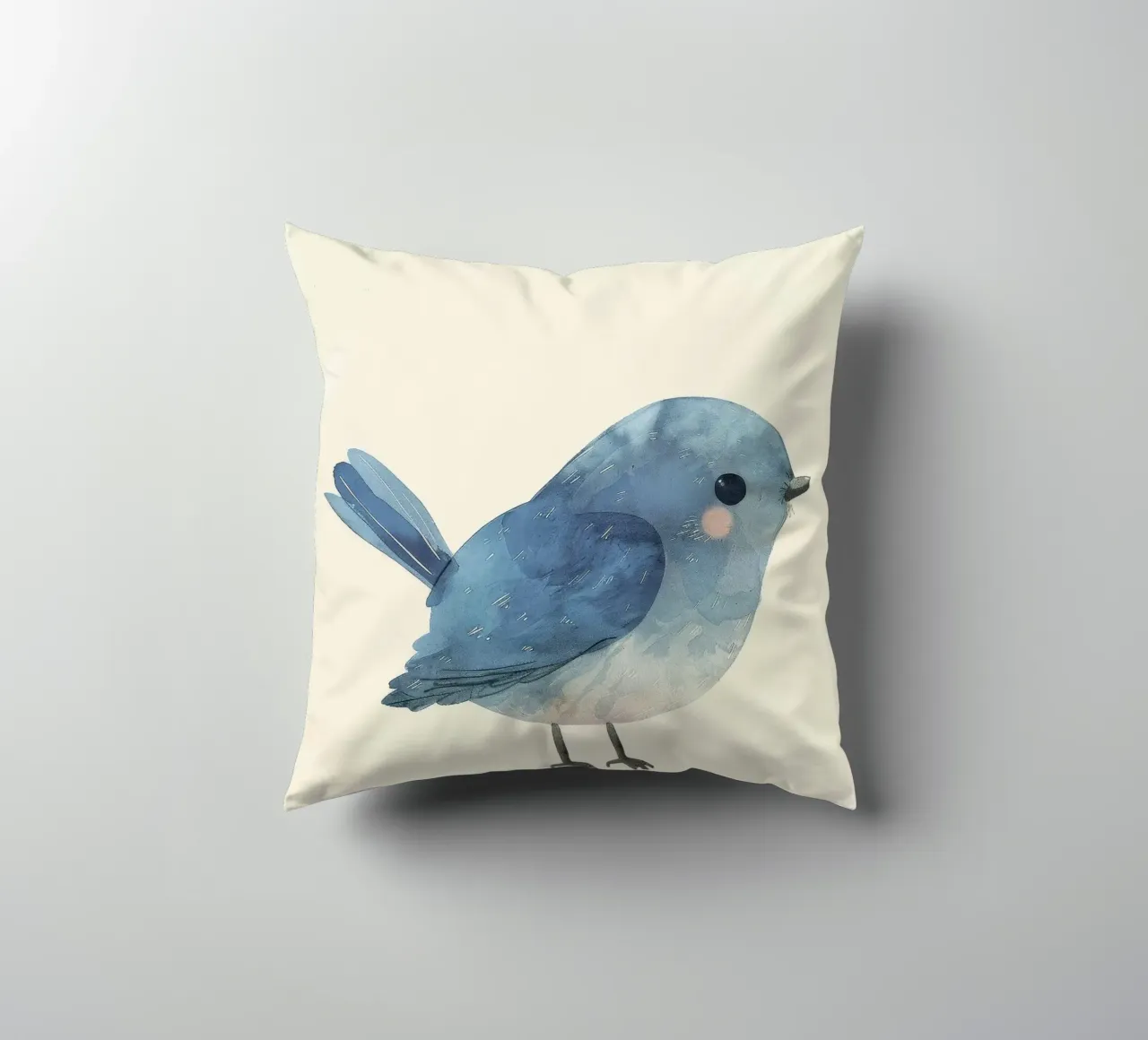 Illustrazione ad acquerello di un uccello blu cuscino da DesignDoodle