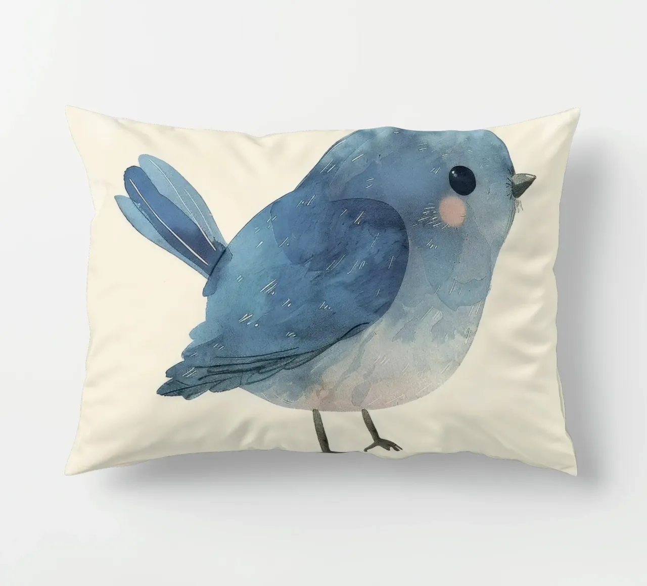 Illustrazione ad acquerello di un uccello blu cuscino da DesignDoodle