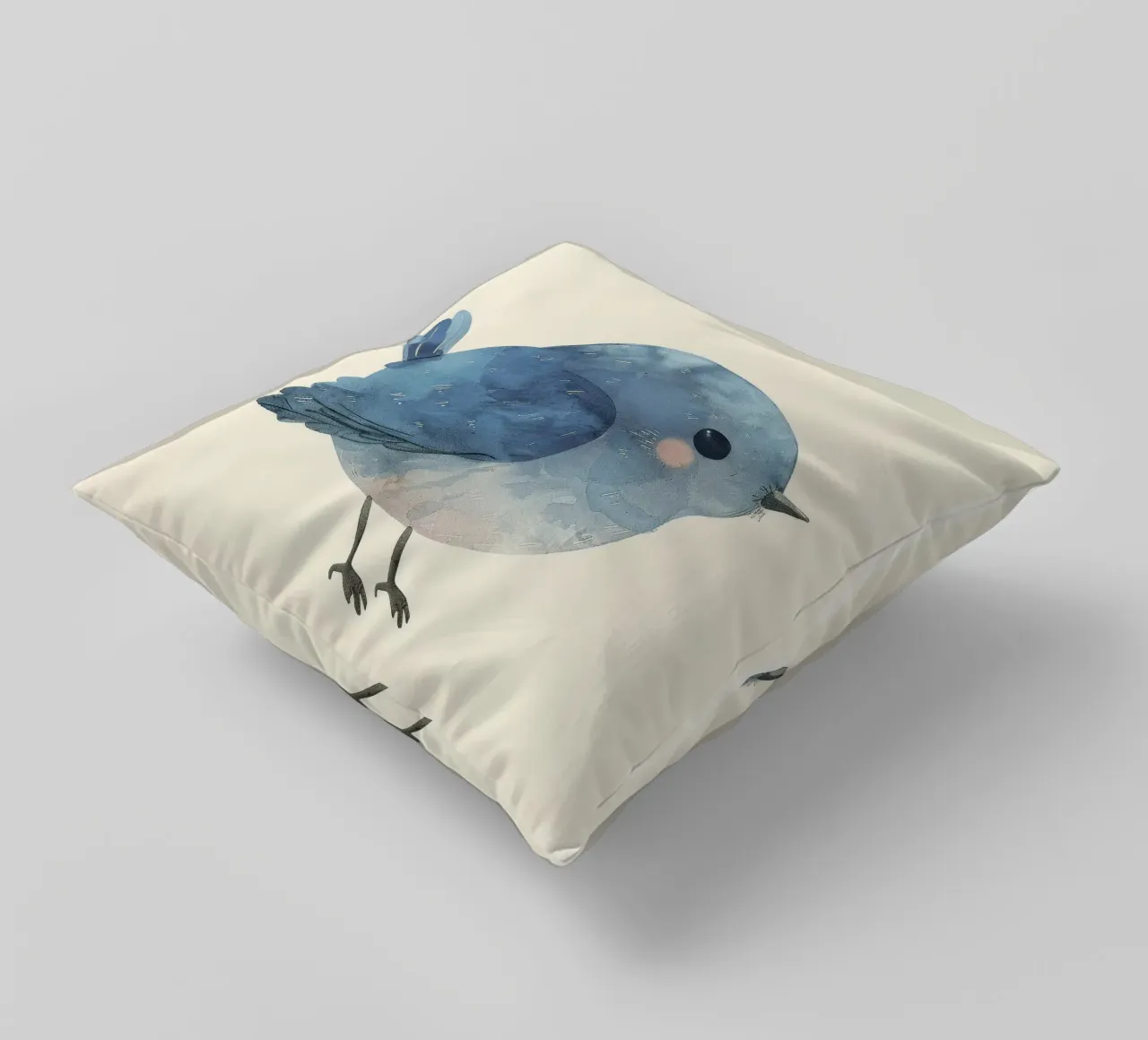 Illustrazione ad acquerello di un uccello blu cuscino da DesignDoodle