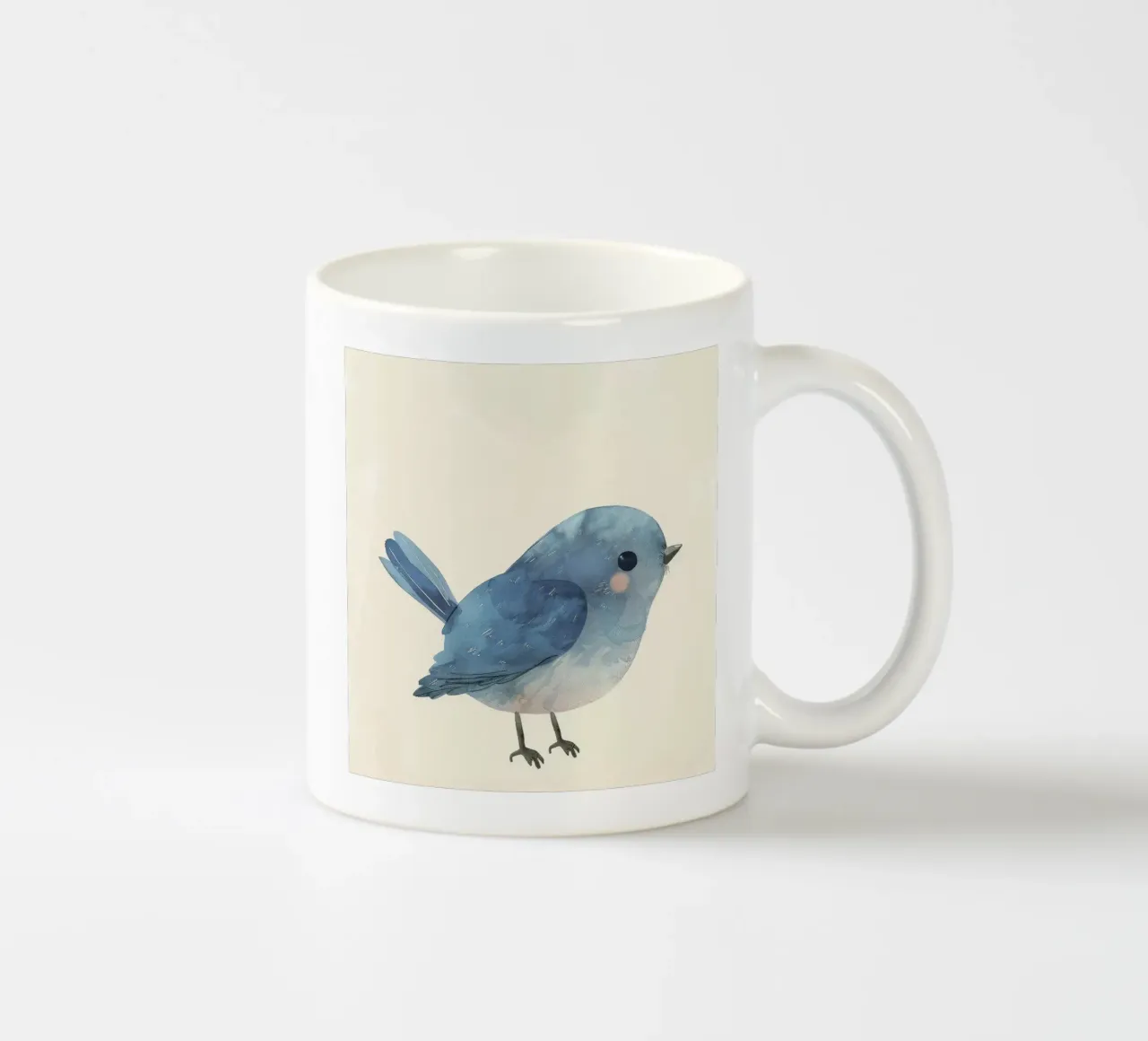 Illustrazione ad acquerello di un uccello blu tazza in ceramica da DesignDoodle