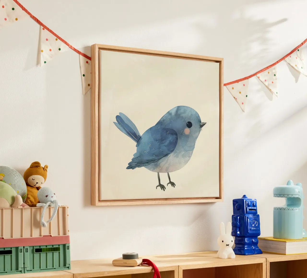 Watercolor Illustration of a Blue Bird canvas by DesignDoodle