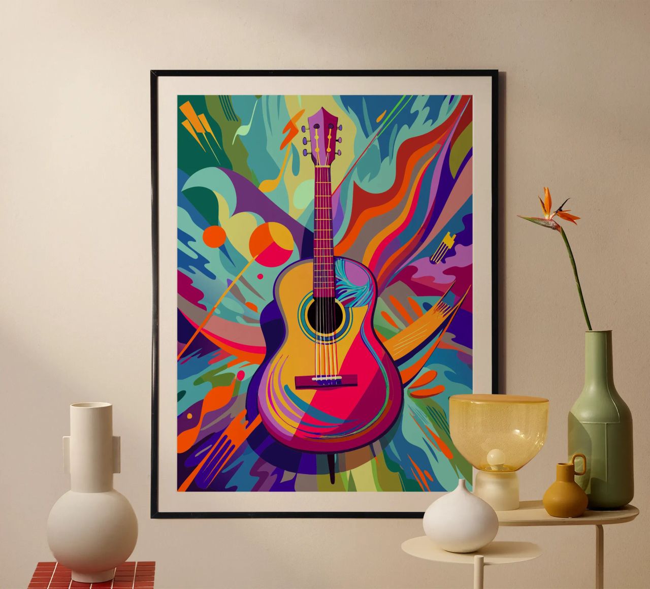 guitar painting modern art poster by jasmine