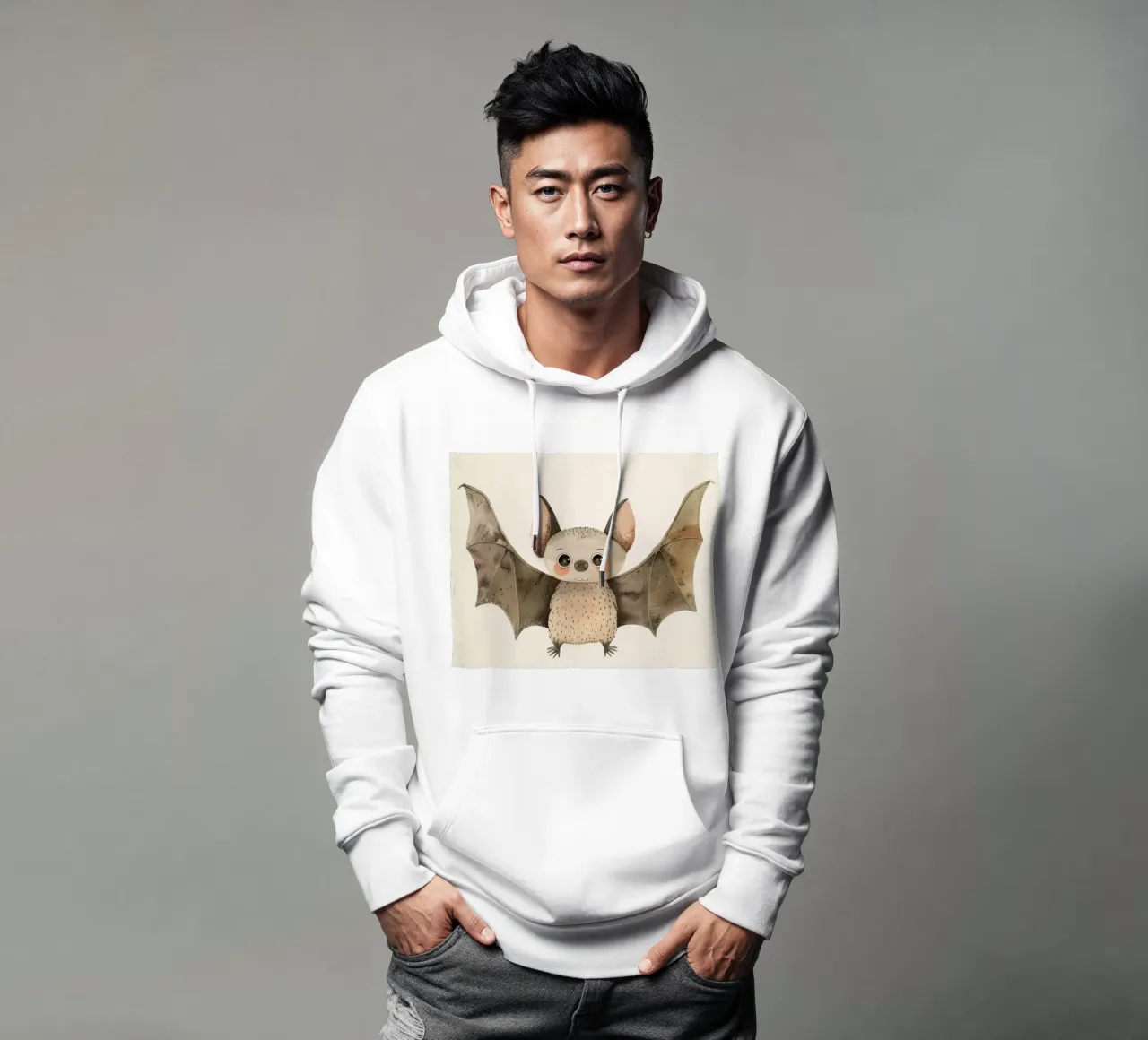 Aquarell Illustration einer Cartoon Fledermaus Hoodie von DesignDoodle