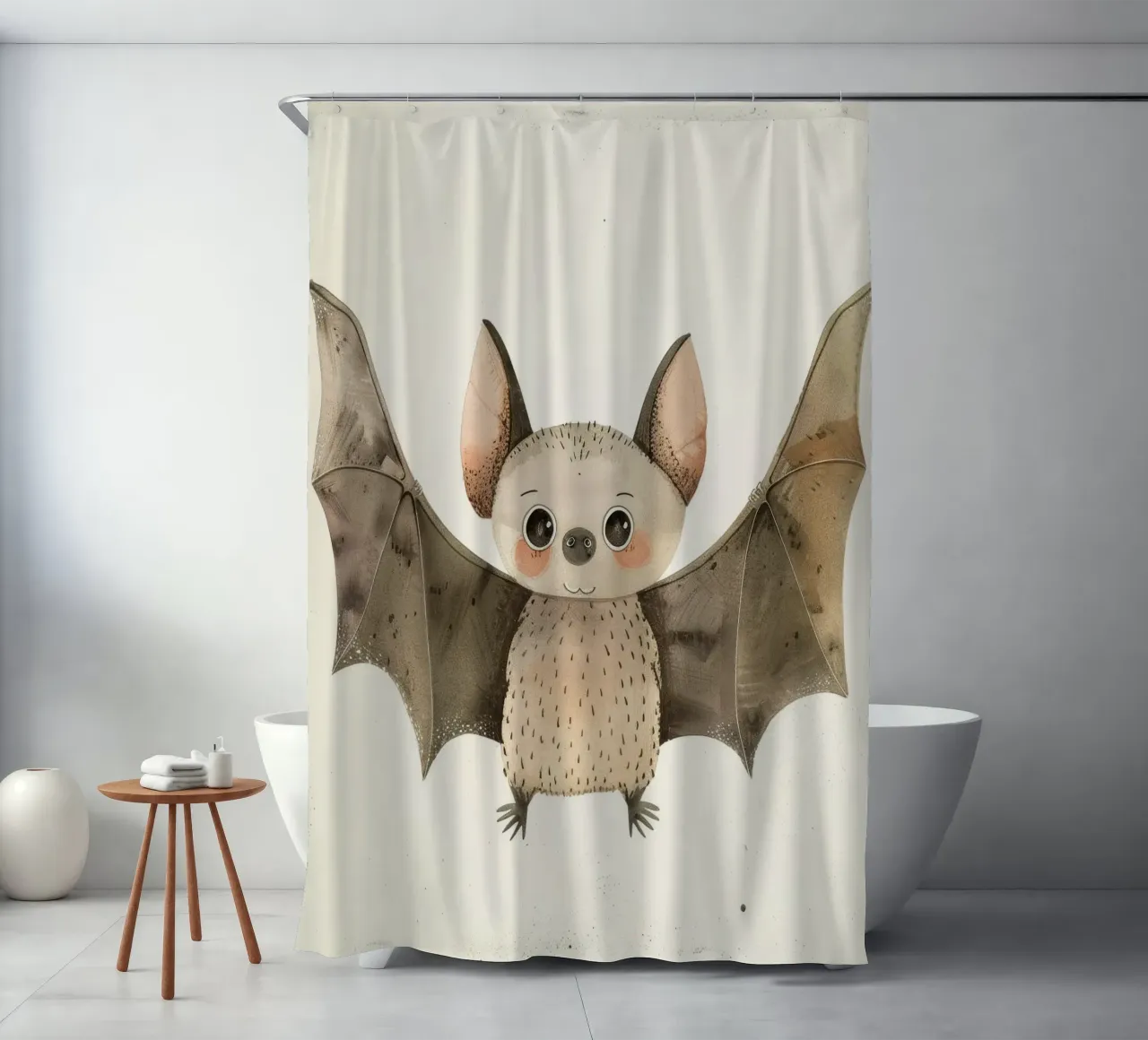 Watercolor Illustration of a Cartoon Bat shower curtain by DesignDoodle