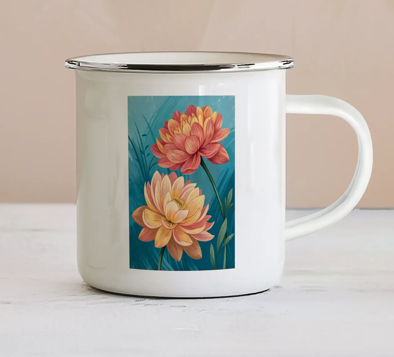 Fiori di loto sereni tazza in smalto da Artistic-shop