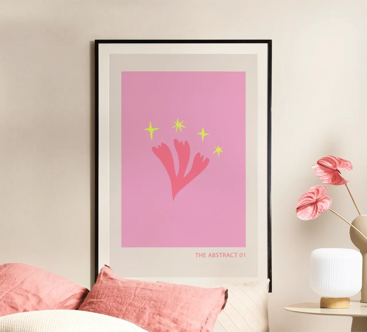 Abstract Pink and Yellow poster con telaio in alluminio da GraceDigitalArtCo