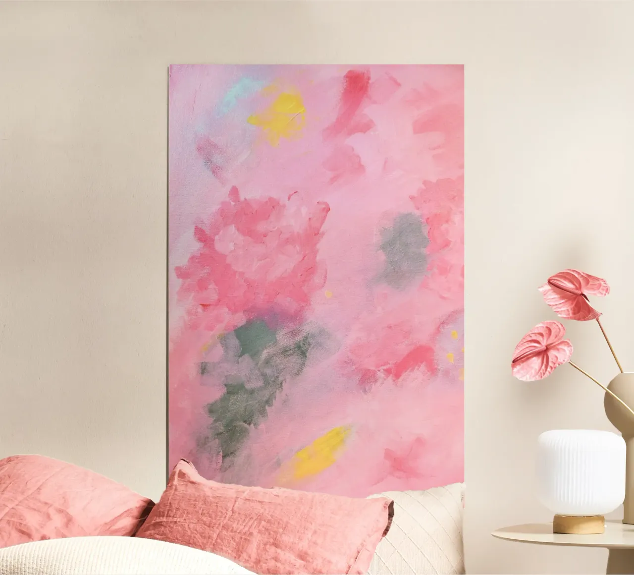Abstract Painted Flowers Pink and Yellow poster con telaio in plastica da GraceDigitalArtCo