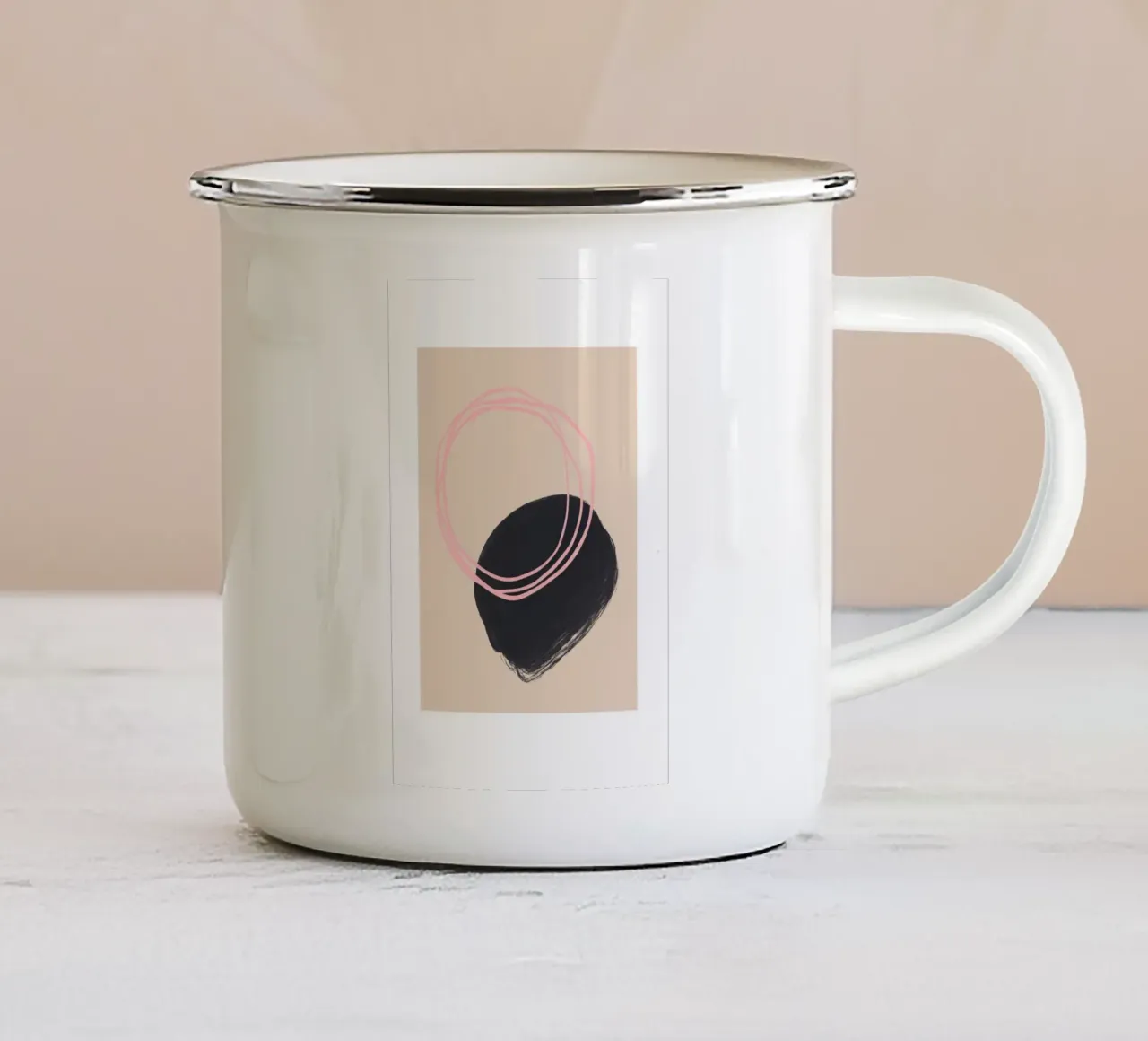 Beige Pink and Black Abstract Art tazza in smalto da GraceDigitalArtCo