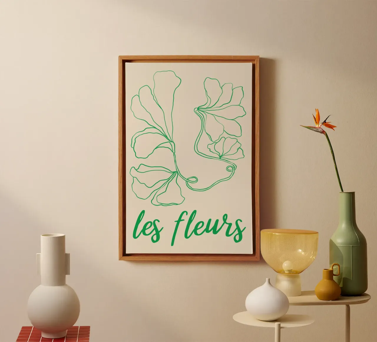 Green and Beige Floral Art tela con Cornice a cassetta da GraceDigitalArtCo