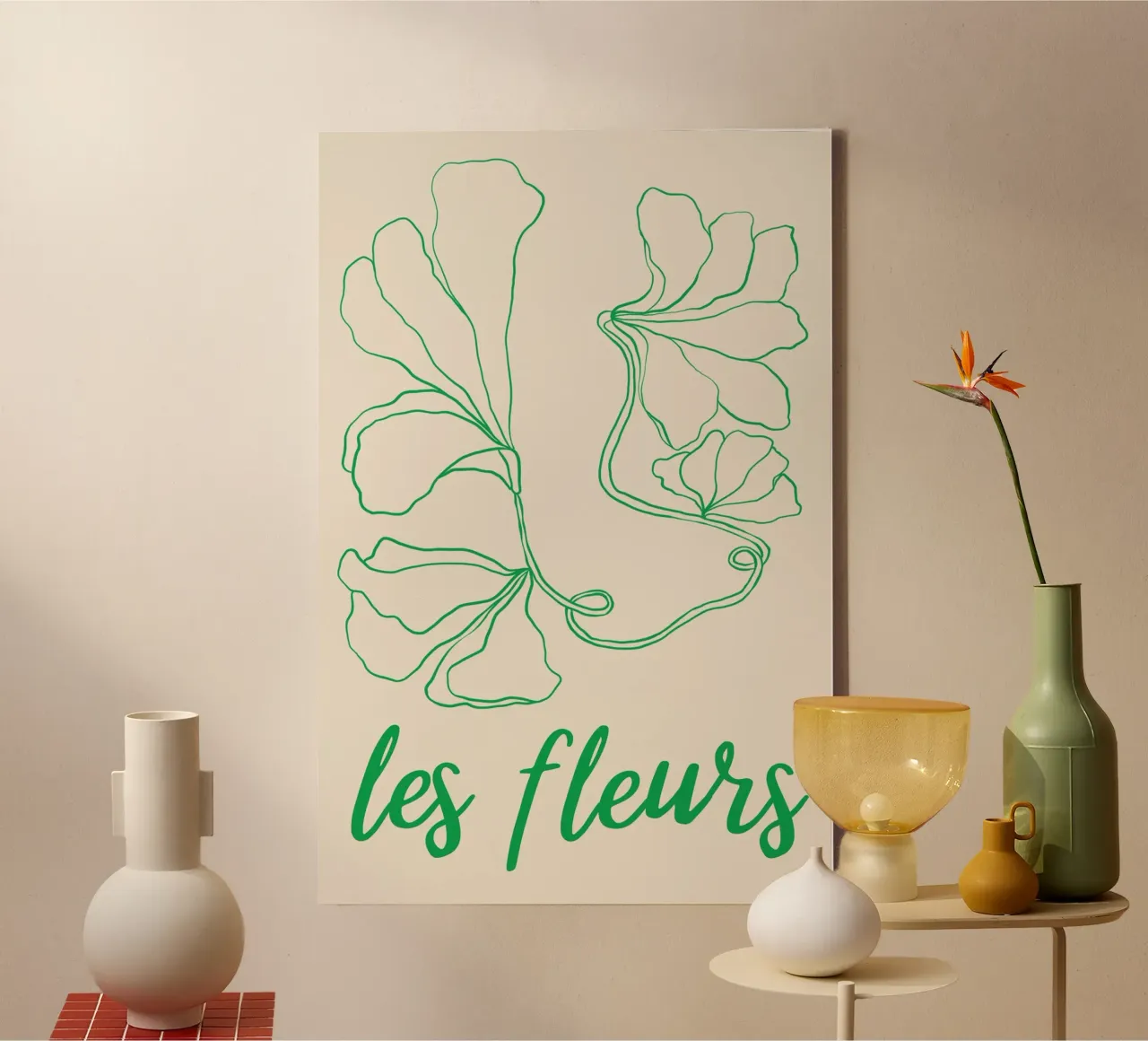 Green and Beige Floral Art tela con Cornice a cassetta da GraceDigitalArtCo