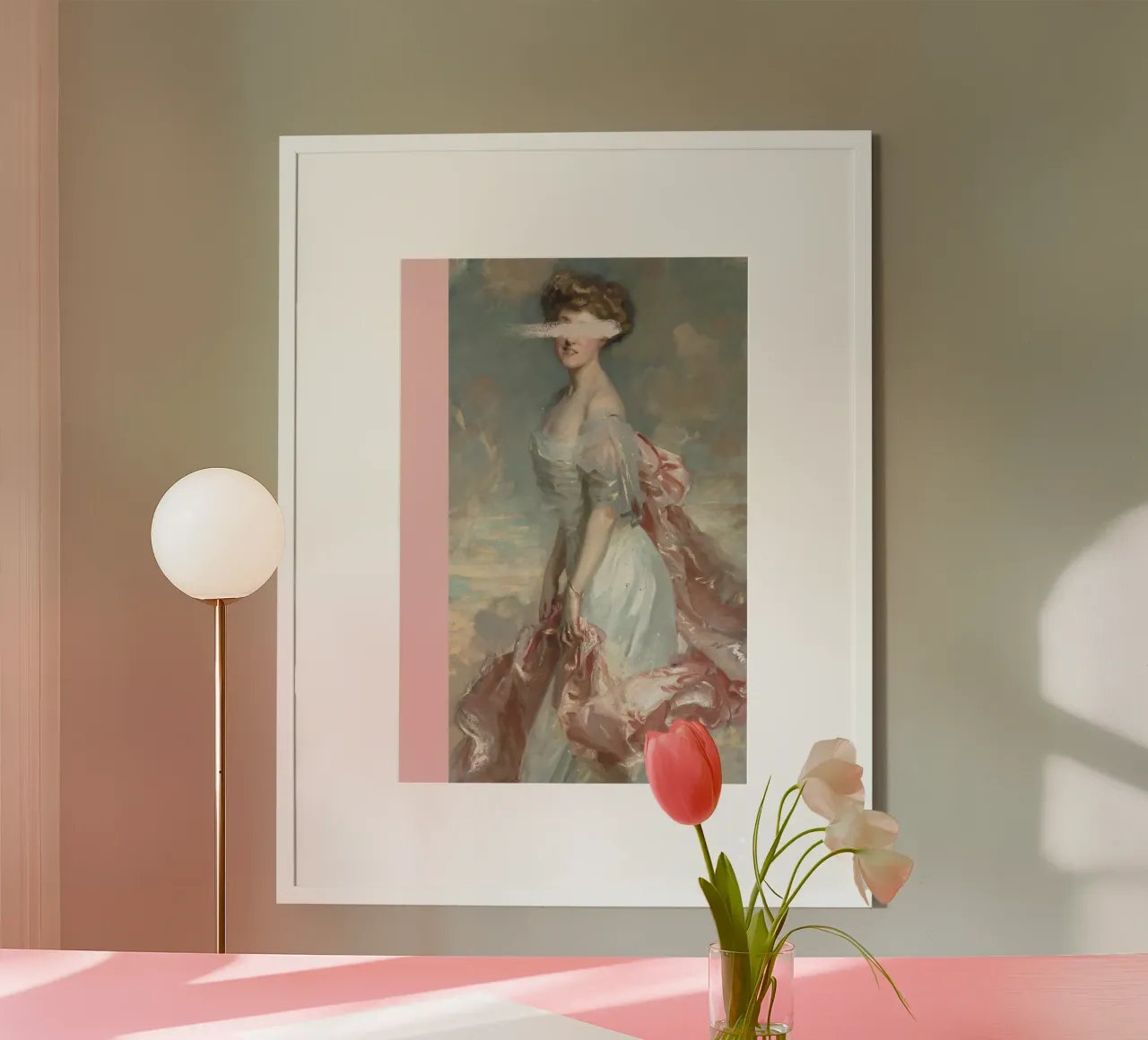 Pink Altered Art Portrait poster con telaio in legno da GraceDigitalArtCo