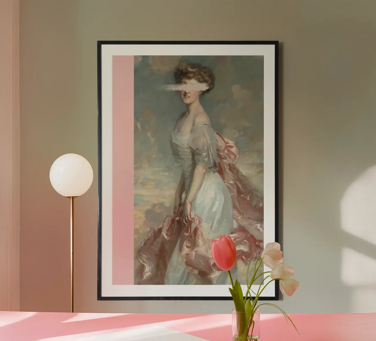 Pink Altered Art Portrait poster con telaio in legno da GraceDigitalArtCo