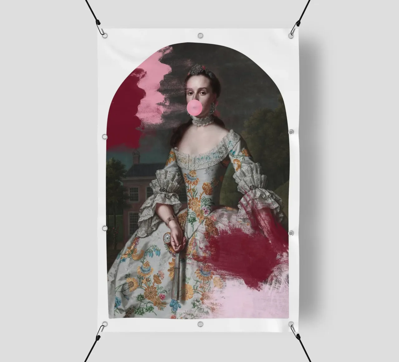 Altered Portrait of a Woman with paint and bubble-gum telo in pvc da GraceDigitalArtCo