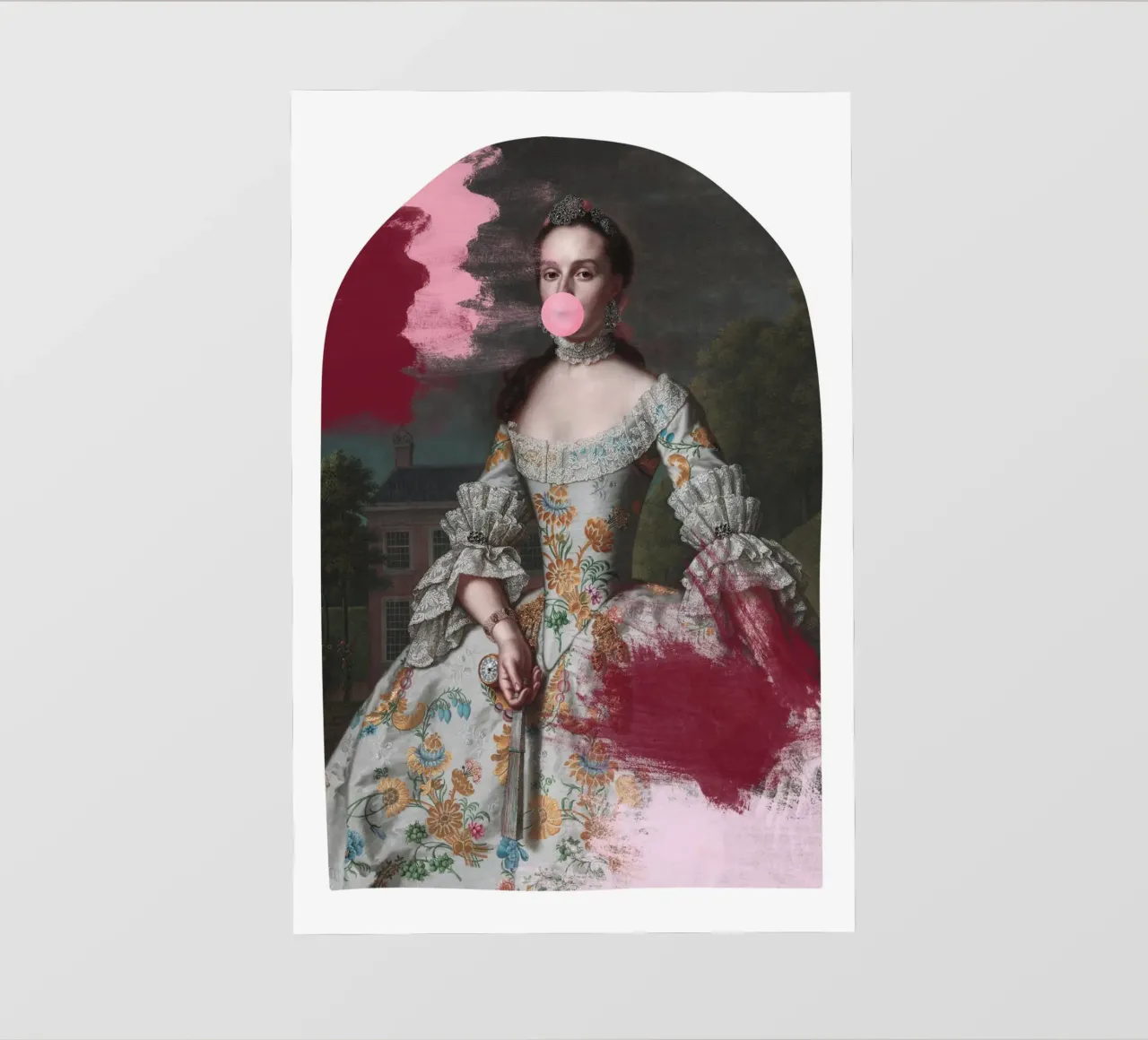 Altered Portrait of a Woman with paint and bubble-gum telo in pvc da GraceDigitalArtCo
