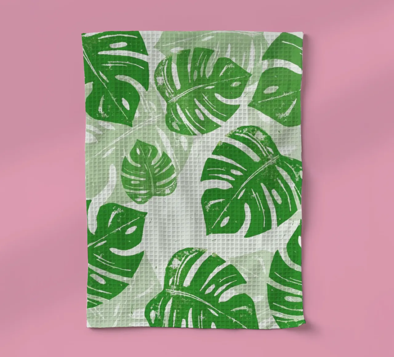 Linocut Monstera canovaccio da cucina da Bianca Green