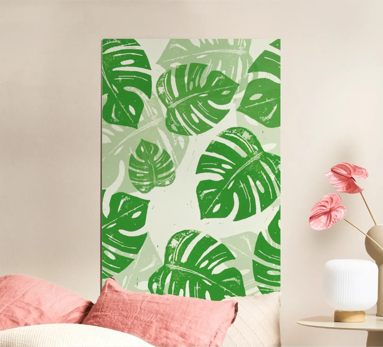 Linocut Monstera poster with aluminum frame by Bianca Green