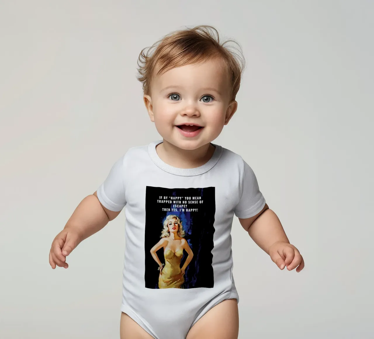 If By "Happy" You Mean body neonato maniche corte da Gallery Print and Art Limited
