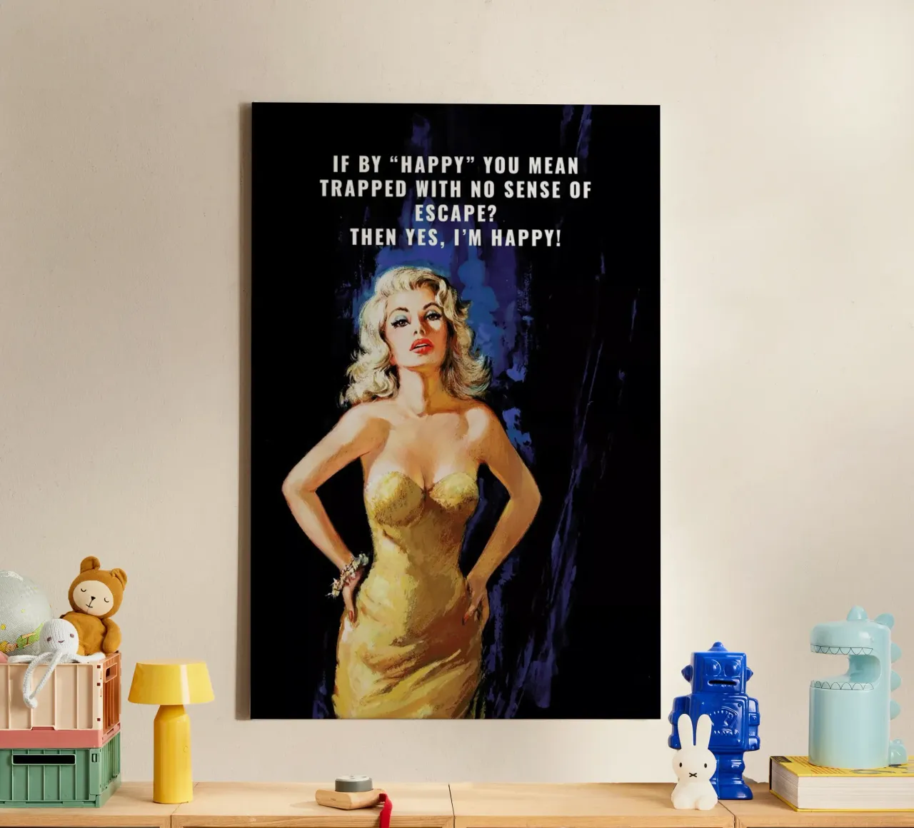 If By "Happy" You Mean tela con Cornice a cassetta da Gallery Print and Art Limited