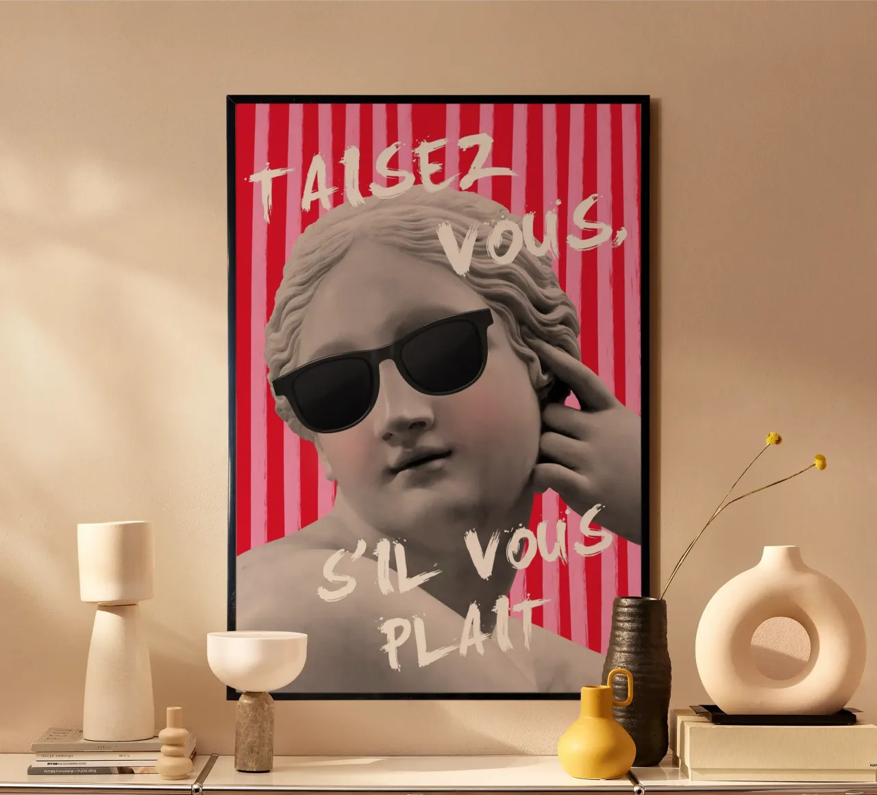 Shut Up Striped French Art poster con telaio in plastica da GraceDigitalArtCo