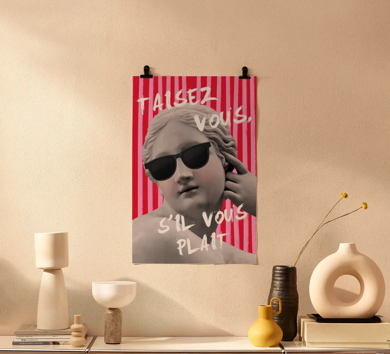 Shut Up Striped French Art poster con telaio in plastica da GraceDigitalArtCo