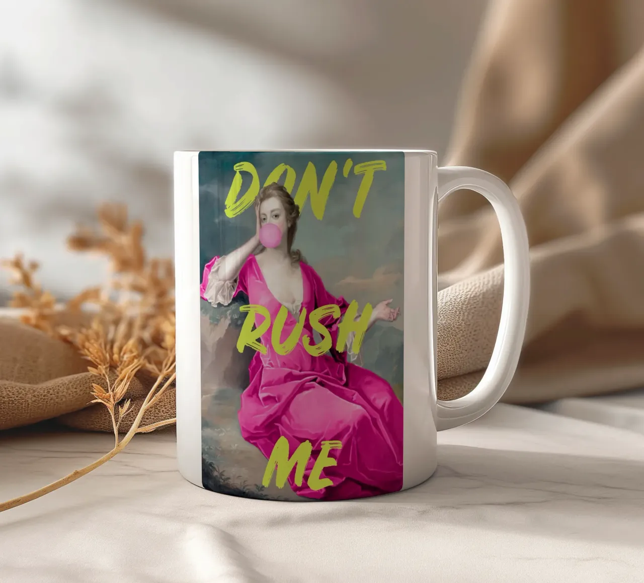 Don't Rush Me Neon Yellow tazza in ceramica da GraceDigitalArtCo