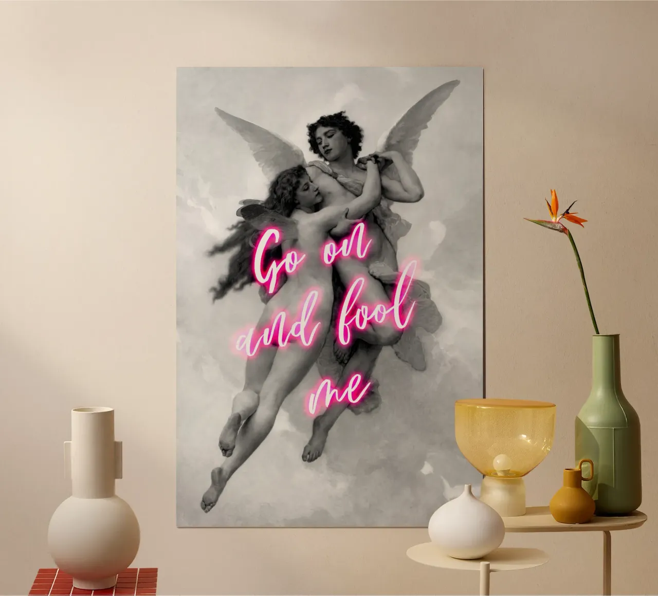 Neon Angels poster con telaio in legno da GraceDigitalArtCo