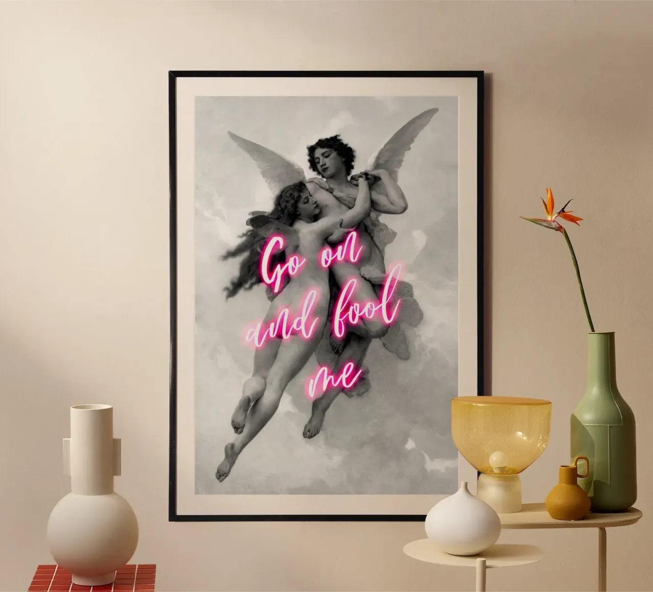 Neon Angels poster con telaio in legno da GraceDigitalArtCo