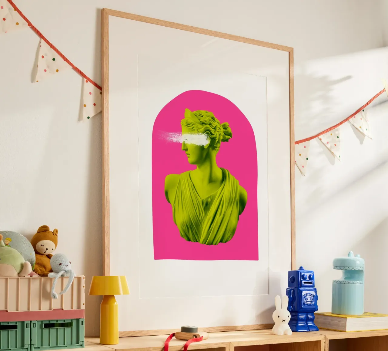 Neon Goddess - Pink and Green poster con telaio in legno da GraceDigitalArtCo