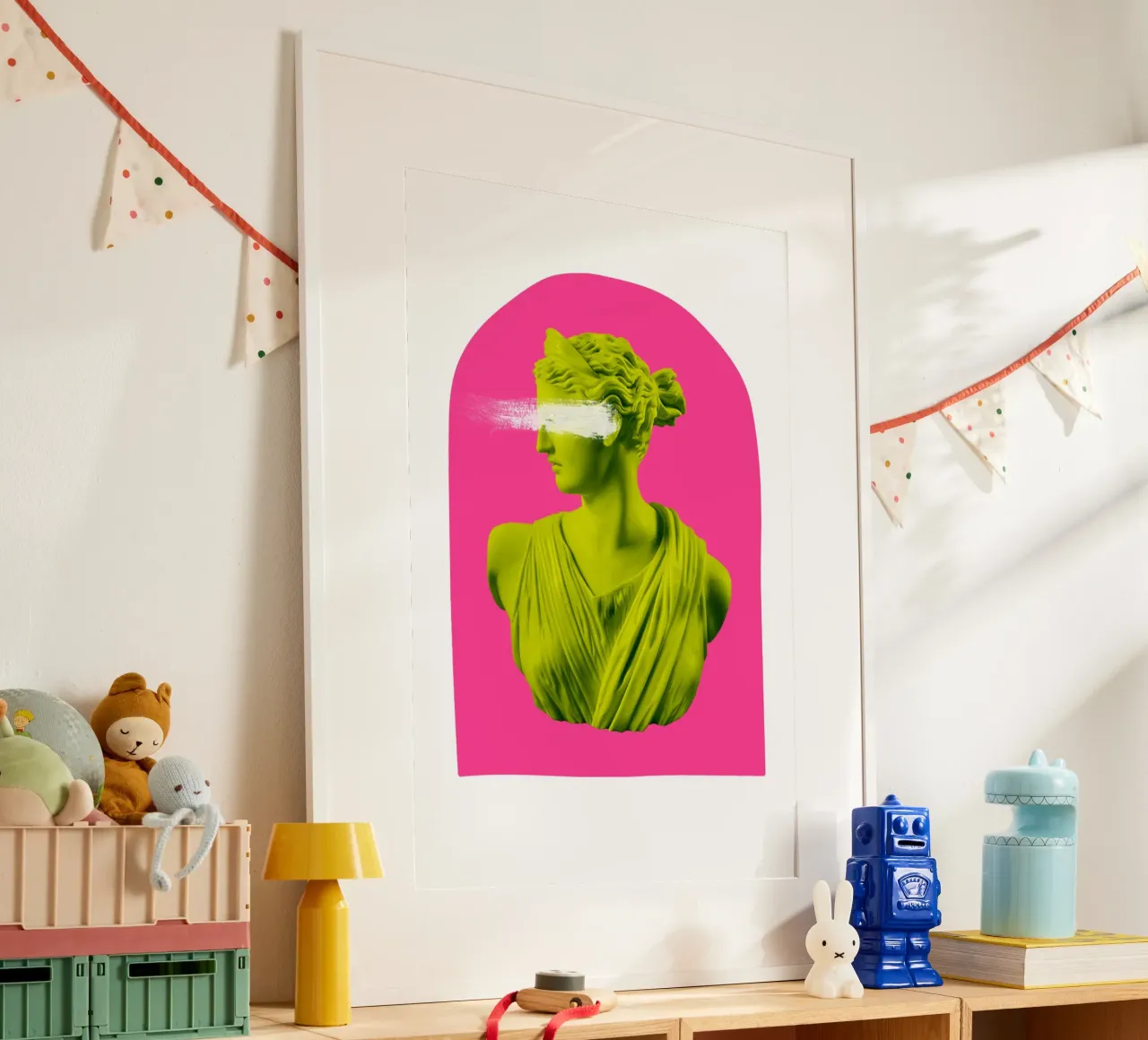 Neon Goddess - Pink and Green poster con telaio in legno da GraceDigitalArtCo