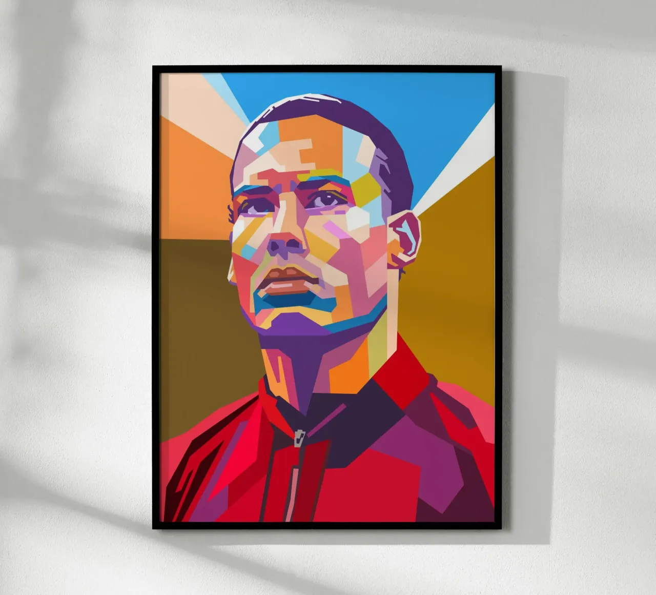 Ritratto pop art di Virgil van Dijk poster con telaio in plastica da Hantamrata