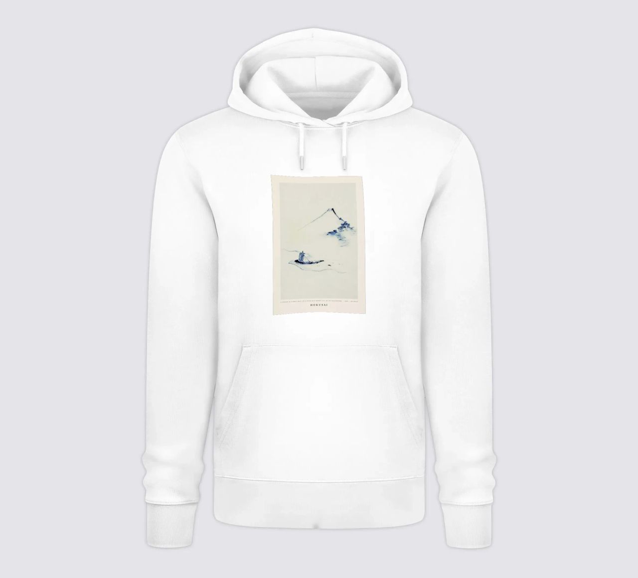 Hokusai - A Person in a Small Boat on a River with Mount Fuji in the Background felpa con cappuccio da Vintage by JUNIQE