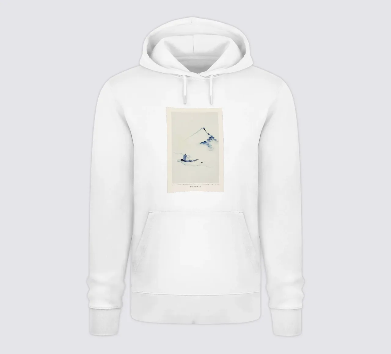 Hokusai - A Person in a Small Boat on a River with Mount Fuji in the Background felpa con cappuccio da Vintage by JUNIQE