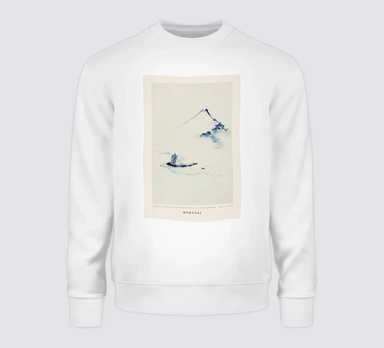 Hokusai - A Person in a Small Boat on a River with Mount Fuji in the Background felpa da Vintage by JUNIQE