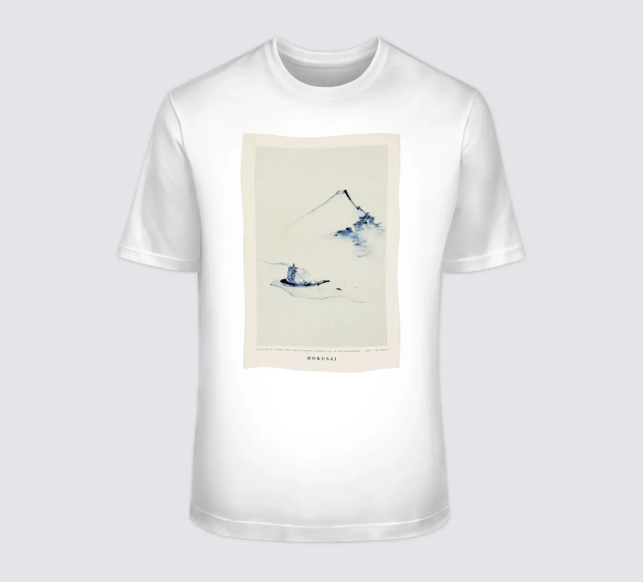 Hokusai - A Person in a Small Boat on a River with Mount Fuji in the Background camiseta de Vintage by JUNIQE