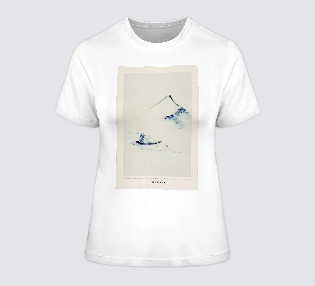 Hokusai - A Person in a Small Boat on a River with Mount Fuji in the Background t-shirt da donna da Vintage by JUNIQE