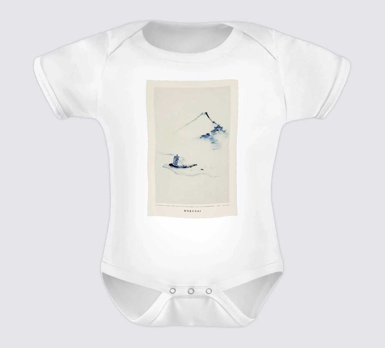 Hokusai - A Person in a Small Boat on a River with Mount Fuji in the Background body neonato maniche corte da Vintage by JUNIQE