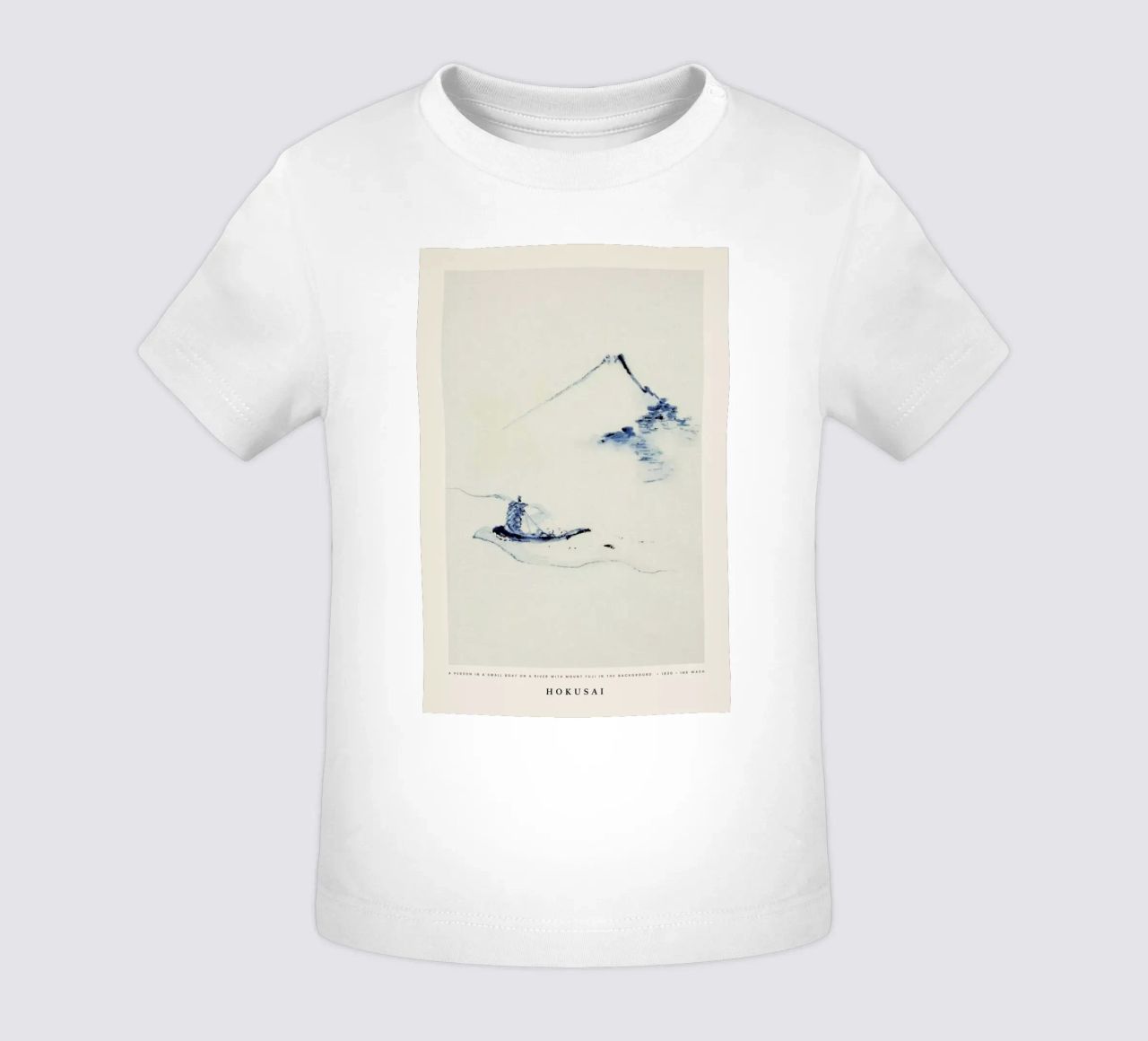 Hokusai - A Person in a Small Boat on a River with Mount Fuji in the Background maglietta neonato da Vintage by JUNIQE
