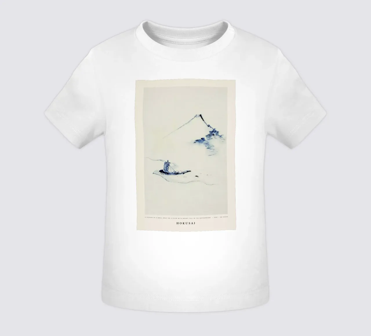 Hokusai - A Person in a Small Boat on a River with Mount Fuji in the Background maglietta neonato da Vintage by JUNIQE
