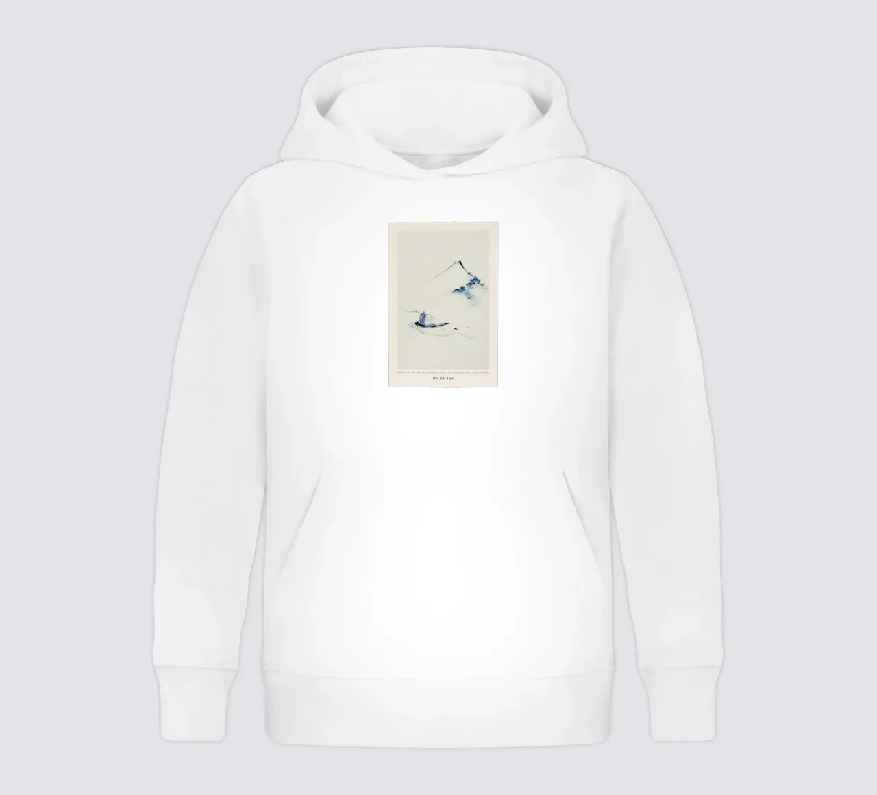 Hokusai - A Person in a Small Boat on a River with Mount Fuji in the Background felpa bambino con cappuccio da Vintage by JUNIQE