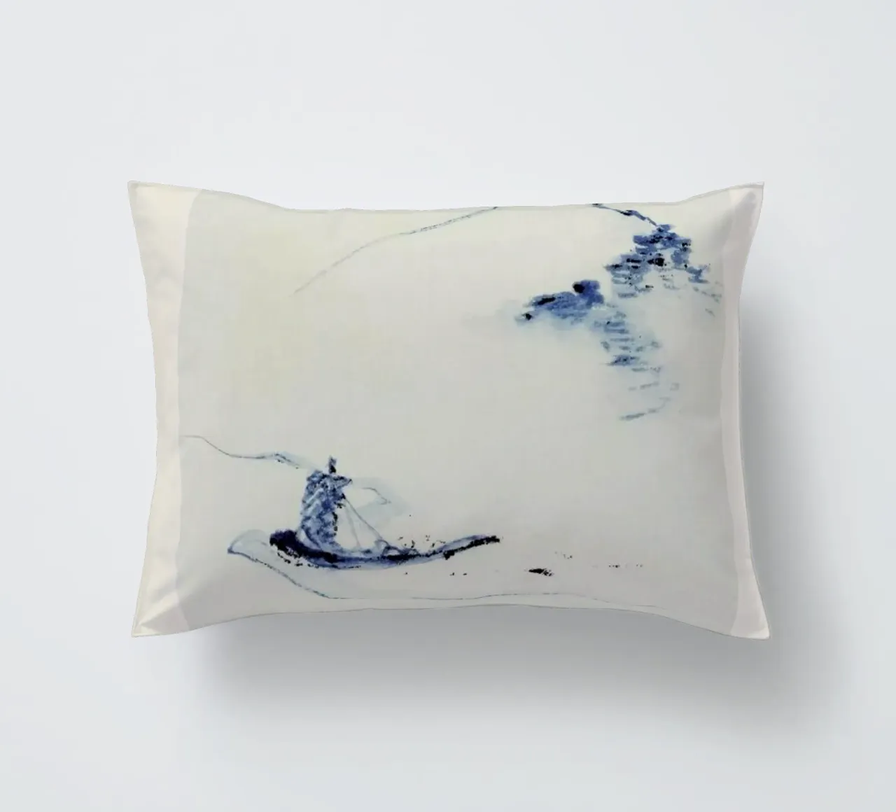 Hokusai - A Person in a Small Boat on a River with Mount Fuji in the Background Kissen von Vintage by JUNIQE